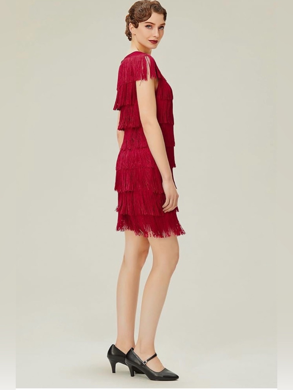 ✨ BABEYOND Ruby Red Gatsby Flapper Dress | Size Large | Fringe Glam ✨ - Picture 3 of 9